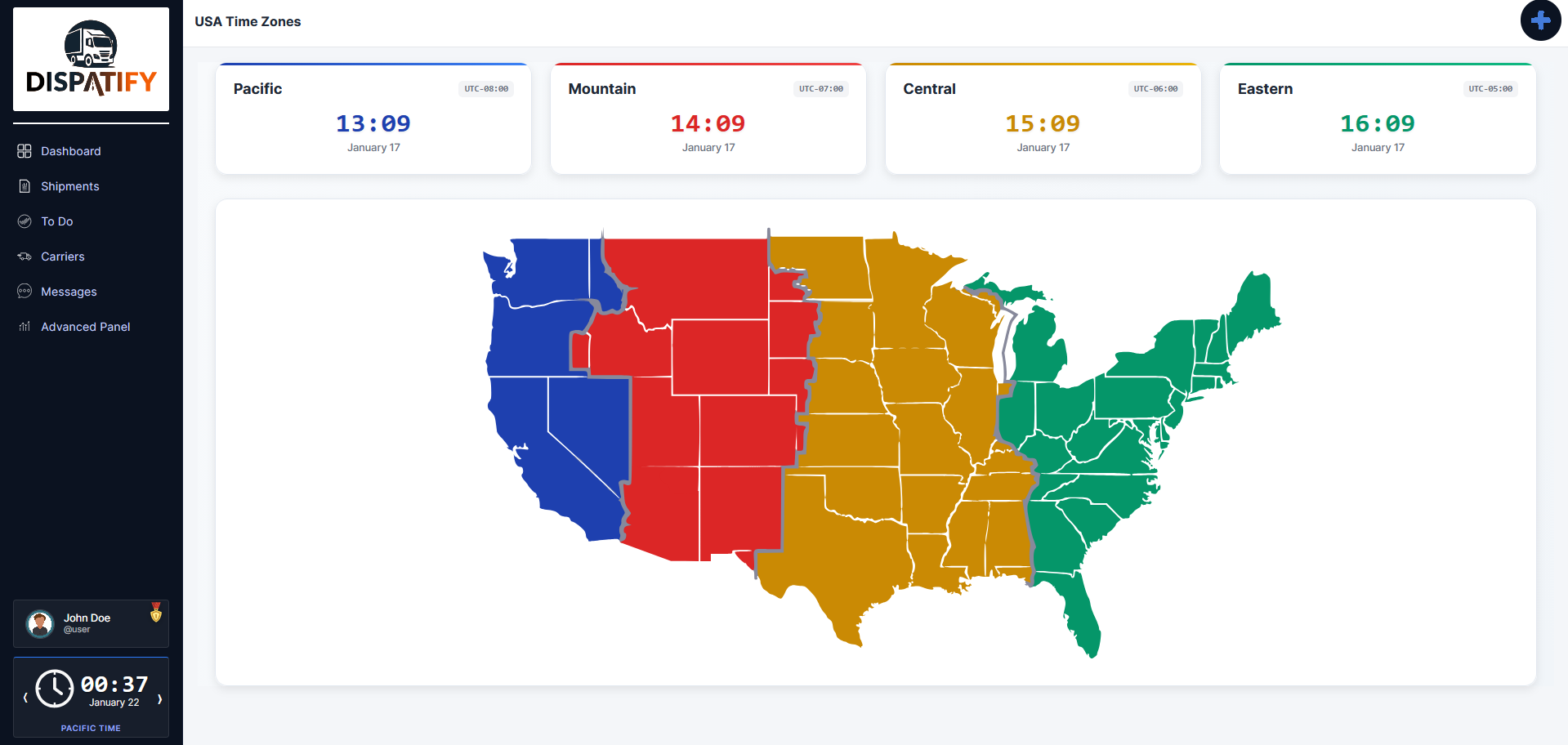 Dispatify timezone map