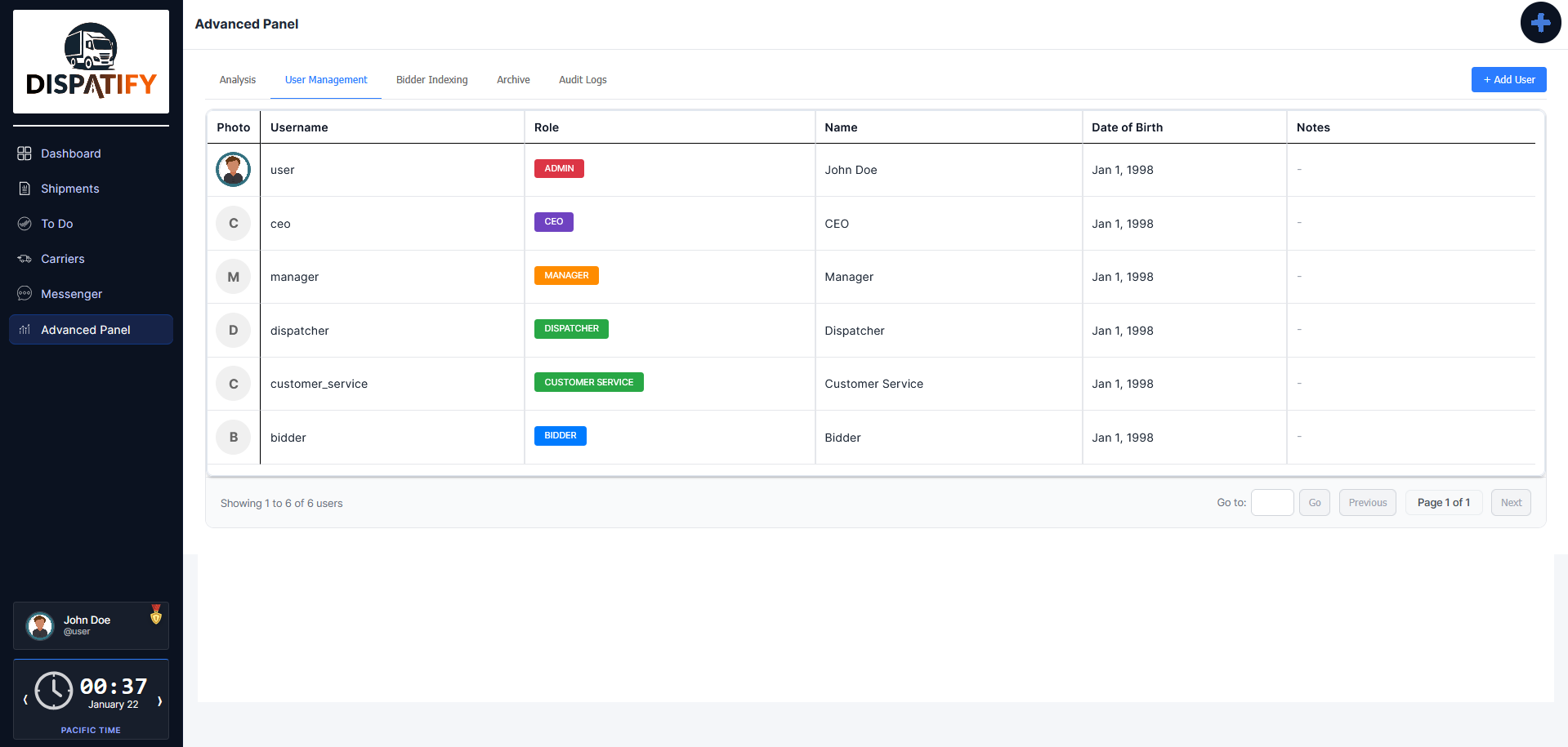 Dispatify user management