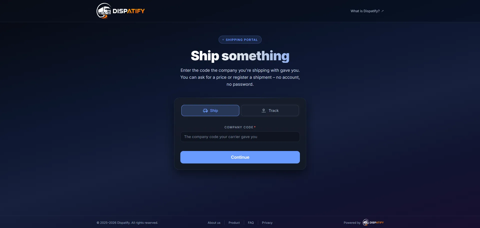Dispatify client portal home