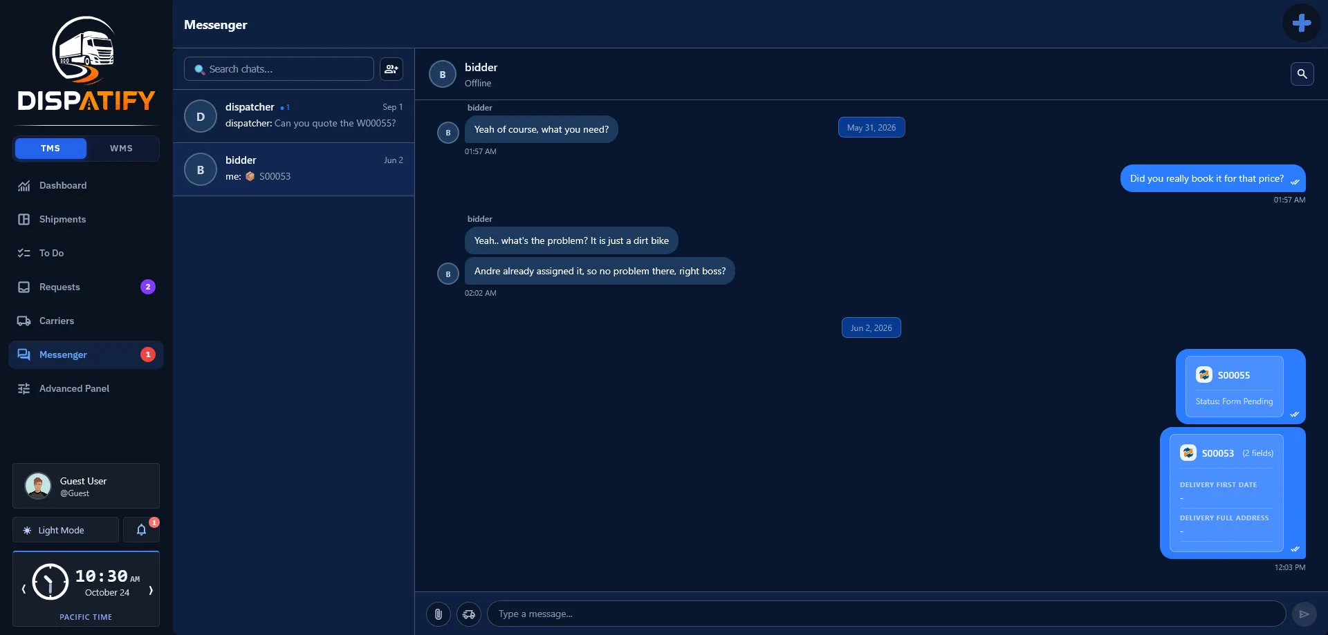 Dispatify messenger