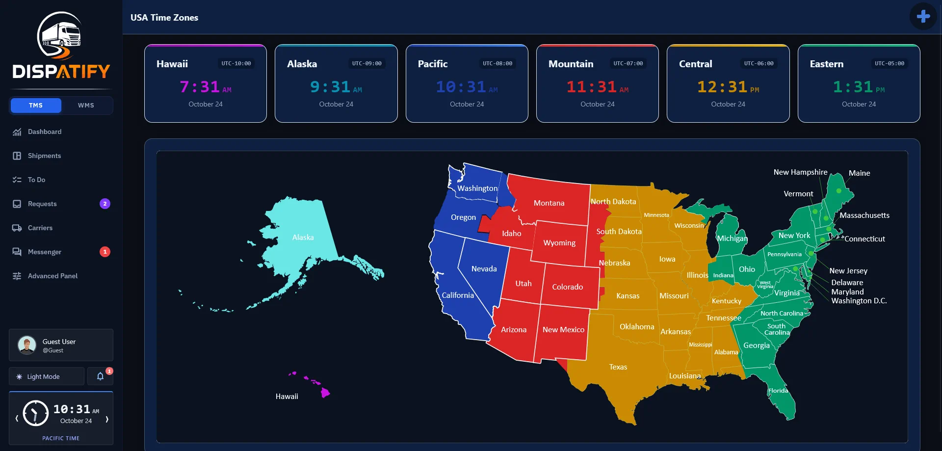 Dispatify timezone map
