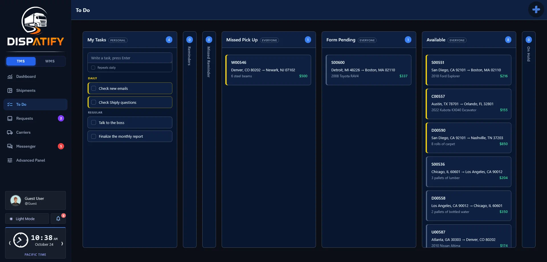 Dispatify to-do lists