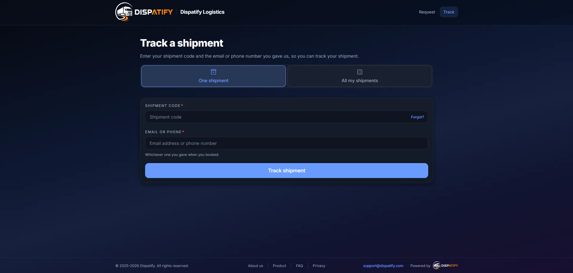 Dispatify client shipment tracking