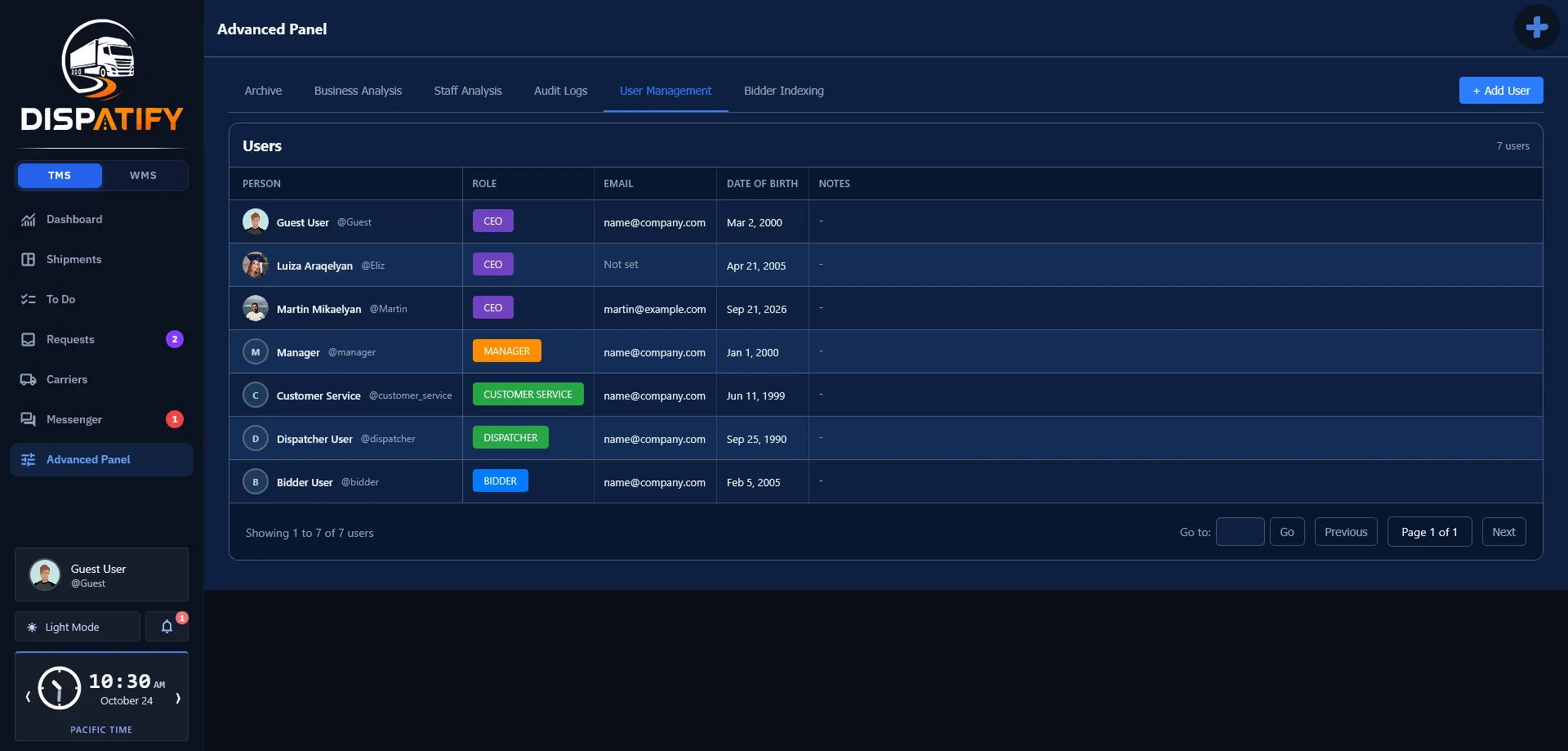 Dispatify user management