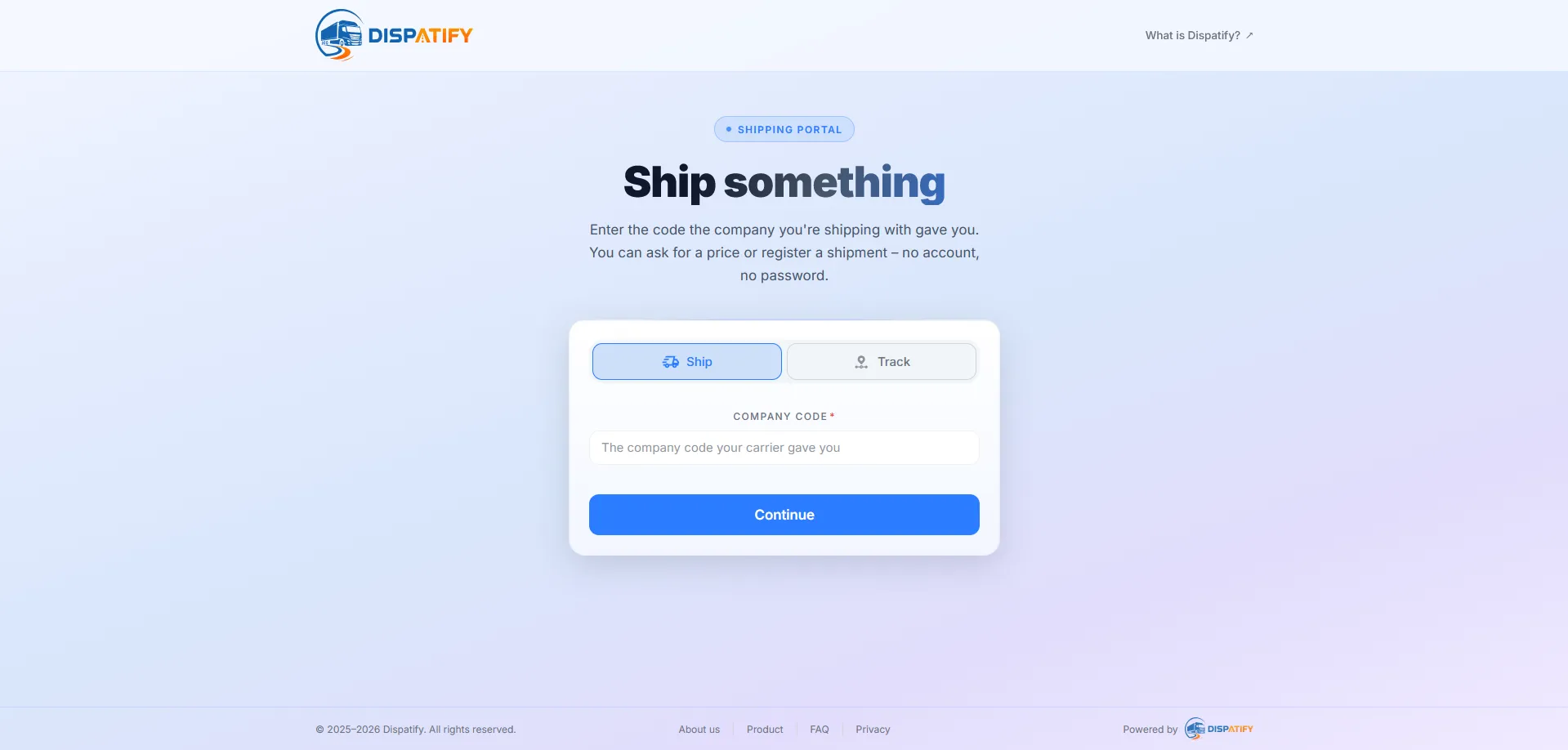 Dispatify client portal home