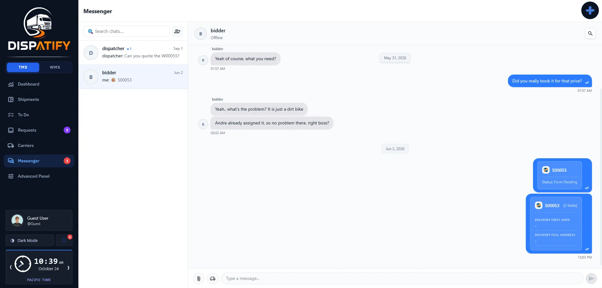 Dispatify messenger
