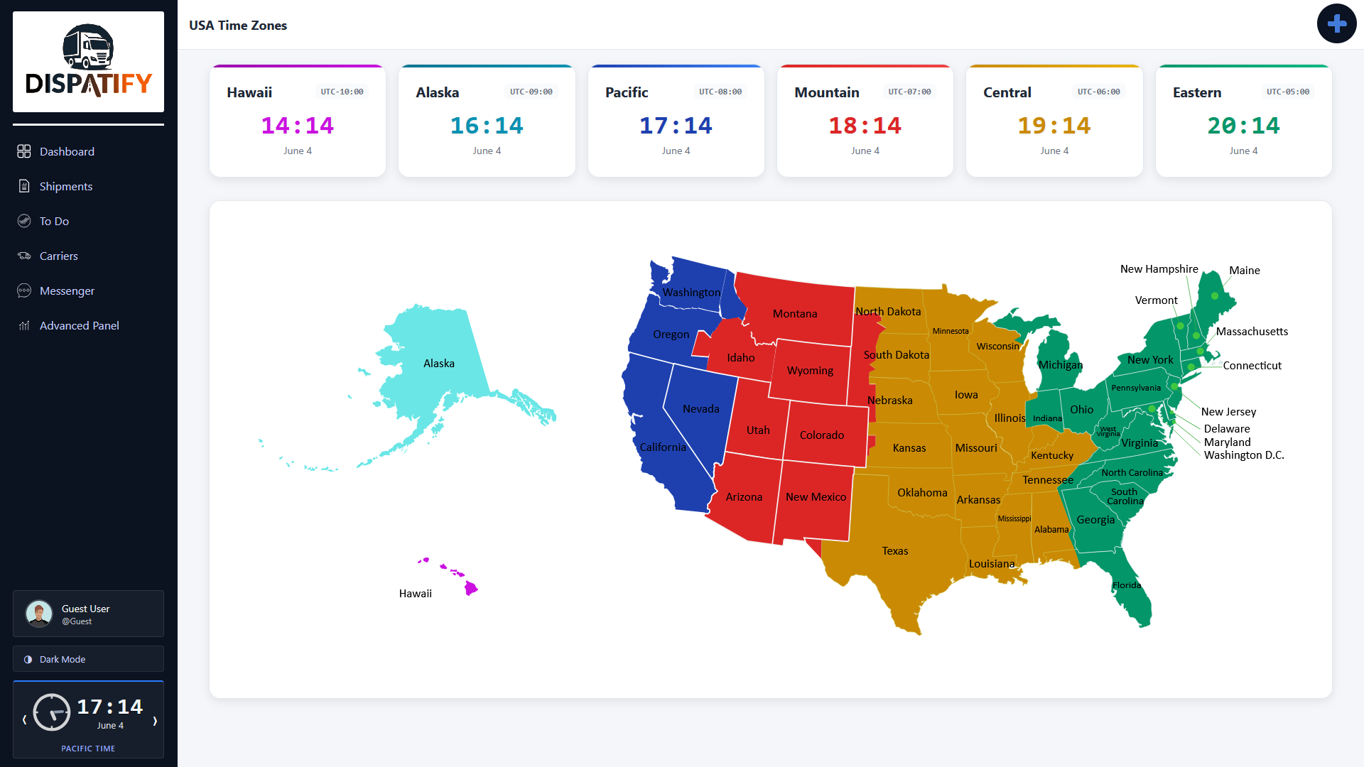 Dispatify timezone map