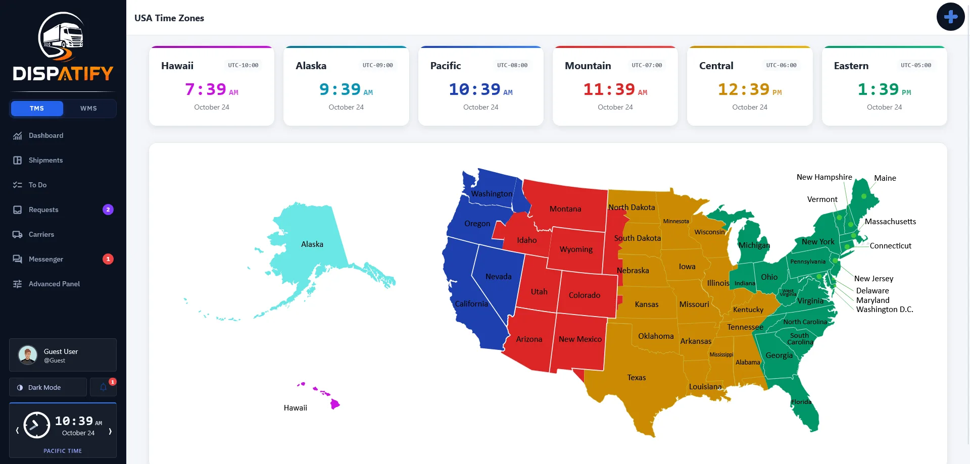 Dispatify timezone map