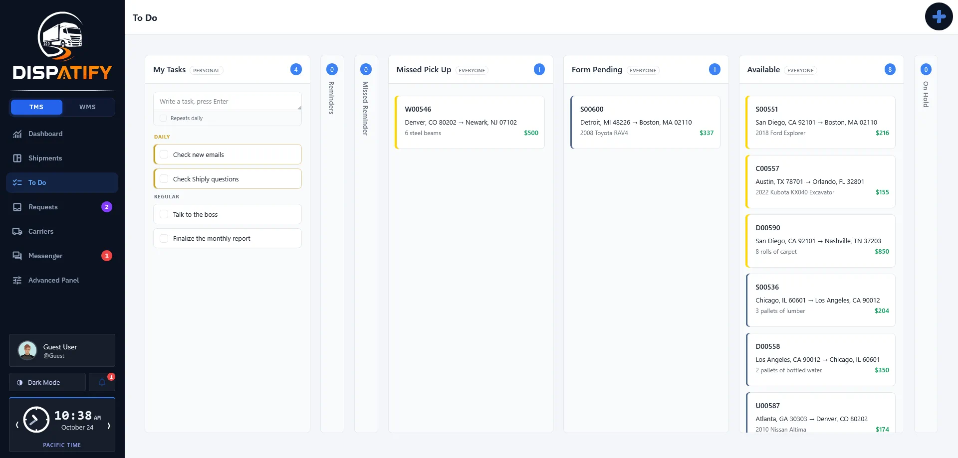 Dispatify to-do lists