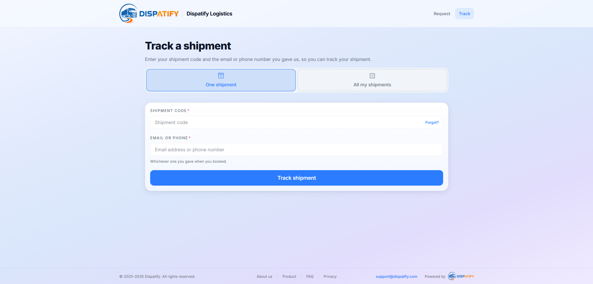 Dispatify client shipment tracking