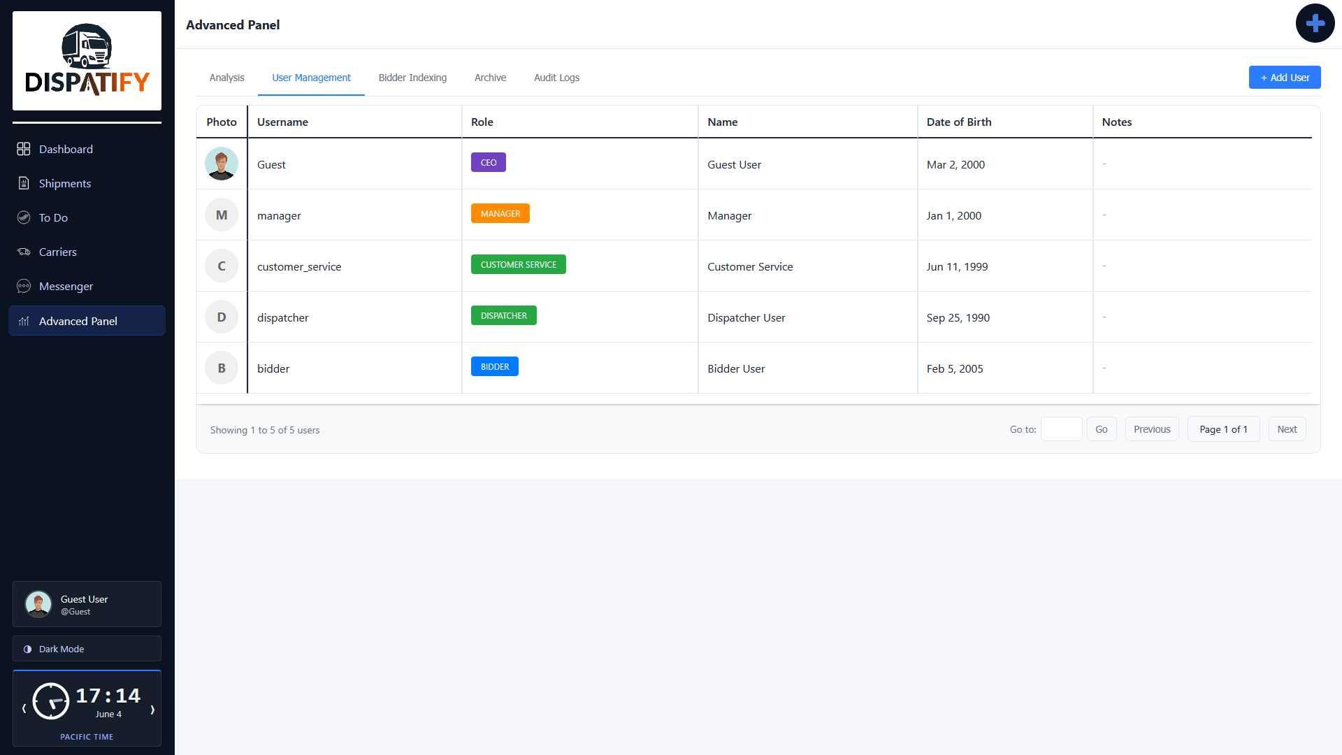 Dispatify user management